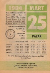 25 Mart 1984 Takvim Yaprağı EFM(N)6088 - 3