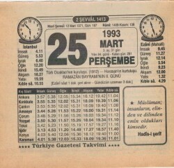 25 Mart 1993 Takvim Yaprağı EFM(N)6057 - 3