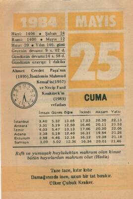 25 Mayıs 1984 Takvim Yaprağı EFM(N)6234 - 1