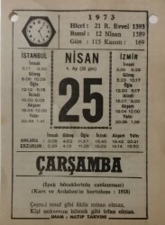 25 Nisan 1973 Takvim Yaprağı - Doğum Günü Hediyesi EFM(N)8122 - 2