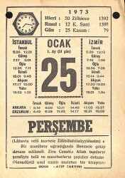 25 Ocak 1973 Takvim Yaprağı - Doğum Günü Hediyesi EFM(N)10833 - 4