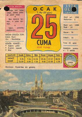 25 Ocak 1974 Takvim Yaprağı - Doğum Günü Hediyesi EFM(N)12422 - 1