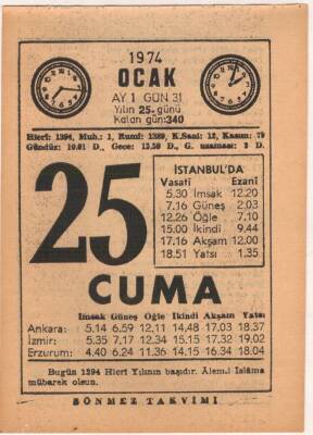 25 Ocak 1974 Takvim Yaprağı EFM(N)4888 - 1