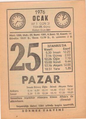 25 Ocak 1976 Takvim Yaprağı EFM(N)4826 - 1