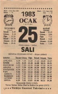 25 Ocak 1983 Takvim Yaprağı EFM(N)4578 - 1