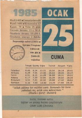 25 Ocak 1985 Takvim Yaprağı EFM(N)4795 - 1