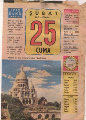 25 Şubat 1972 Takvim Yaprağı EFM(N)5486 - 1