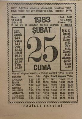 25 Şubat 1983 Takvim Yaprağı - Doğum Günü Hediyesi EFM(N)7822 - 1