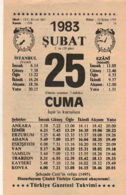 25 Şubat 1983 Takvim Yaprağı EFM(N)5405 - 1