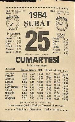 25 Şubat 1984 Takvim Yaprağı - Doğum Günü Hediyesi EFM(N)11819 - 1