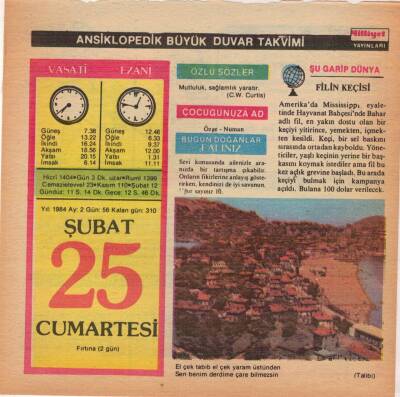 25 Şubat 1984 Takvim Yaprağı EFM(N)5179 - 1