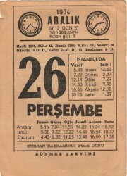 26 Aralık 1974 Takvim Yaprağı EFM(N)4308 - 2