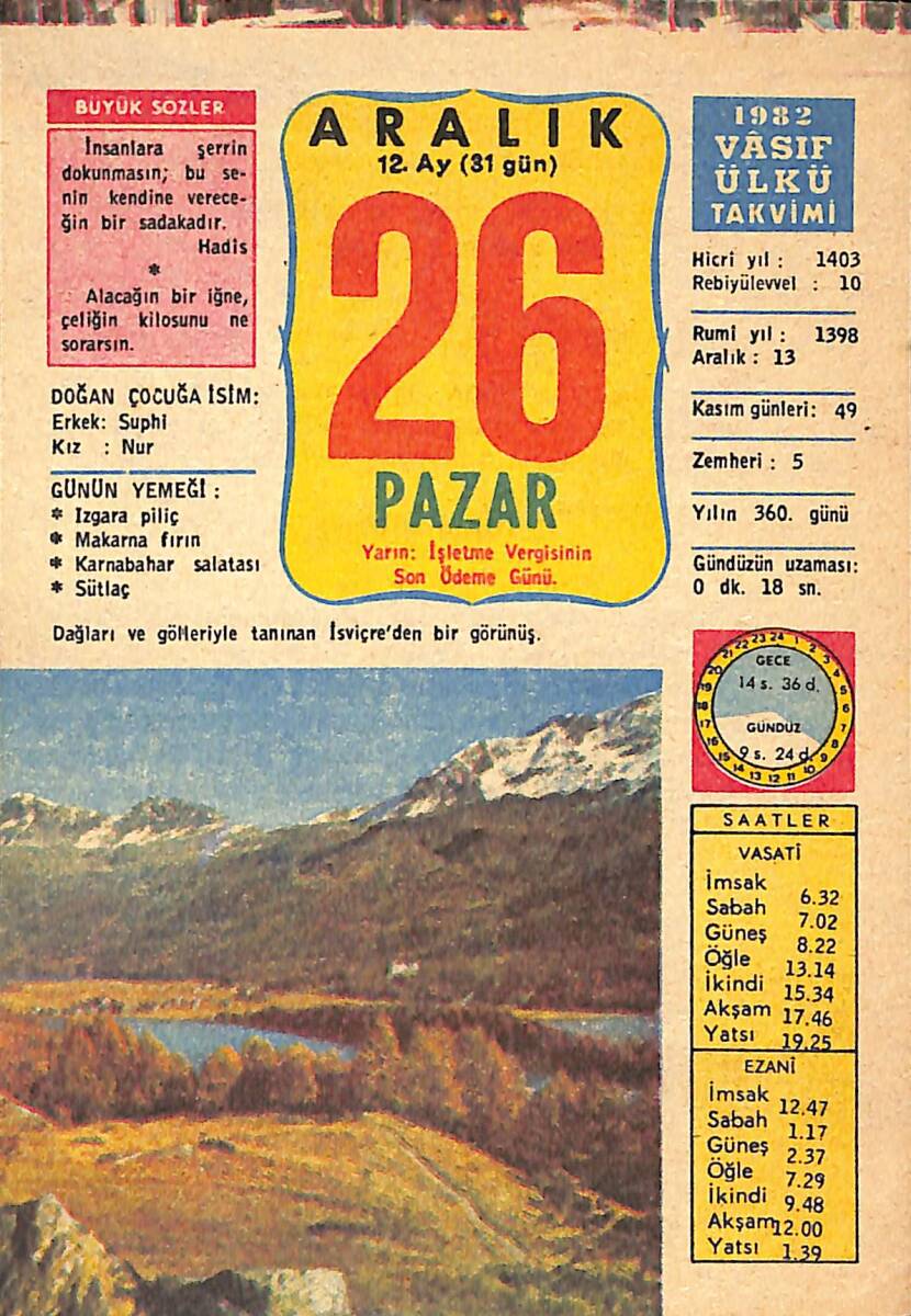 26 Aralık 1982 Takvim Yaprağı - Doğum Günü Hediyesi EFMN13649 - 1