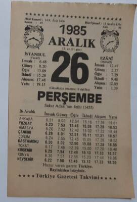 26 Aralık 1985 Takvim Yaprağı - Doğum Günü Hediyesi EFM(N)6871 - 1