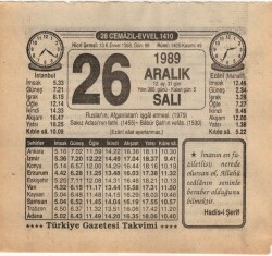 26 Aralık 1989 Takvim Yaprağı EFM(N)4216 - 2