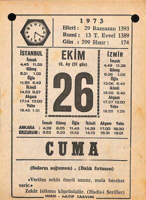 26 Ekim 1973 Takvim Yaprağı - Doğum Günü Hediyesi EFM(N)10608 - 4