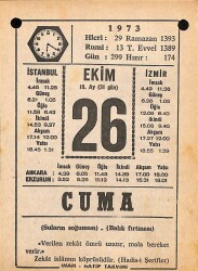 26 Ekim 1973 Takvim Yaprağı - Doğum Günü Hediyesi EFM(N)10608 - 2