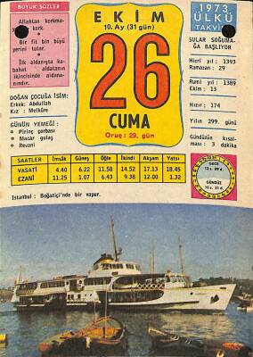 26 Ekim 1973 Takvim Yaprağı - Doğum Günü Hediyesi EFM(N)11752 - 1