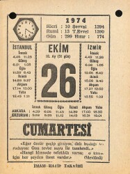 26 Ekim 1974 Takvim Yaprağı - Doğum Günü Hediyesi EFM(N)10587 - 4