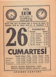 26 Ekim 1974 Takvim Yaprağı EFM(N)2996 - 3