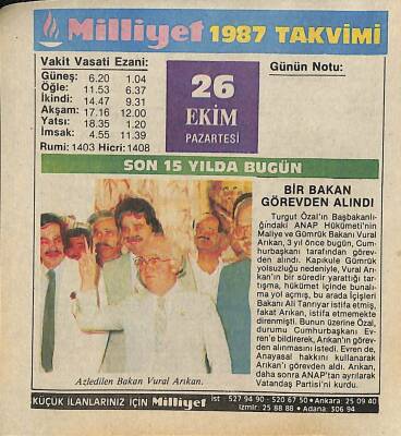 26 Ekim 1987 Resimli Takvim Yaprağı - Doğum Günü Hediyesi EFM(N)10524 - 4