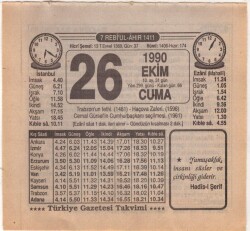 26 Ekim 1990 Takvim Yaprağı EFM(N)3151 - 2