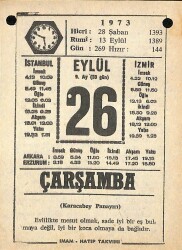 26 Eylül 1973 Takvim Yaprağı - Doğum Günü Hediyesi EFM(N)9872 - 1