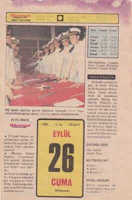 26 Eylül 1980 Takvim Yaprağı -Doğum Günü Hediyesi EFM(N)6426 - 1