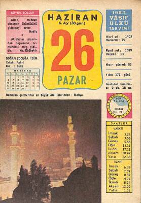 26 Haziran 1983 Takvim Yaprağı - Doğum Günü Hediyesi EFM(N)9021 - 1