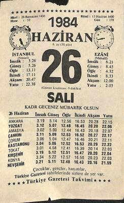 26 Haziran 1984 Takvim Yaprağı - Doğum Günü Hediyesi EFM(N)11391 - 1