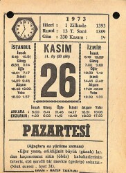 26 Kasım 1973 Takvim Yaprağı - Doğum Günü Hediyesi EFM(N)10728 - 4