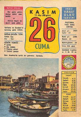 26 Kasım 1982 Takvim Yaprağı - Doğum Günü Hediyesi EFM(N)11889 - 1