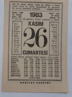 26 Kasım 1983 Takvim Yaprağı - Doğum Günü Hediyesi EFM(N)6907 - 1