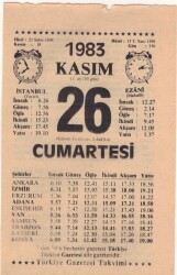 26 Kasım 1983 Takvim Yaprağı EFM(N)3970 - 3