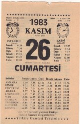 26 Kasım 1983 Takvim Yaprağı EFM(N)3970 - 2