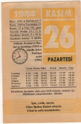 26 Kasım 1984 Takvim Yaprağı EFM(N)3366 - 3