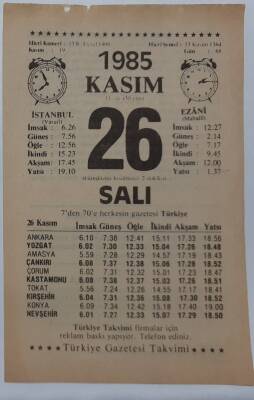 26 Kasım 1985 Takvim Yaprağı - Doğum Günü Hediyesi EFM(N)6702 - 1