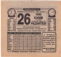 26 Kasım 1990 Takvim Yaprağı EFM(N)3940 - 2