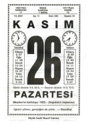 26 Kasım 2001 Takvim Yaprağı Doğum Günü Hediyesi EFM(N)4030 - 3