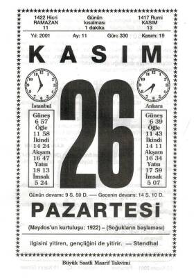 26 Kasım 2001 Takvim Yaprağı Doğum Günü Hediyesi EFM(N)4030 - 1