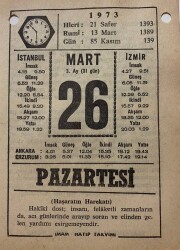 26 Mart 1973 Takvim Yaprağı - Doğum Günü Hediyesi EFM(N)8092 - 2