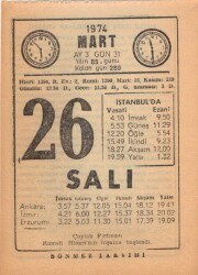 26 Mart 1974 Takvim Yaprağı EFM(N)5905 - 4