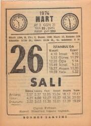 26 Mart 1974 Takvim Yaprağı EFM(N)5905 - 1