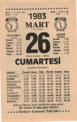 26 Mart 1983 Takvim Yaprağı EFM(N)5843 - 3