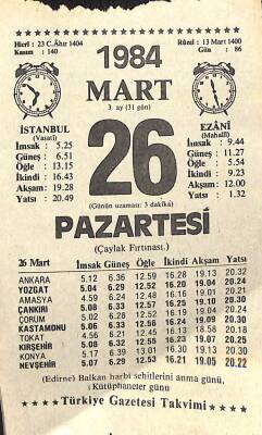 26 Mart 1984 Takvim Yaprağı - Doğum Günü Hediyesi EFM(N)11321 - 1