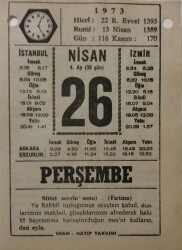 26 Nisan 1973 Takvim Yaprağı - Doğum Günü Hediyesi EFM(N)8123 - 2