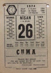 26 Nisan 1974 Takvim Yaprağı - Doğum Günü Hediyesi EFM(N)8183 - 2