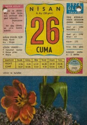 26 Nisan 1974 Takvim Yaprağı - Doğum Günü Hediyesi EFM(N)8253 - 2