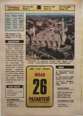 26 Nisan 1982 Takvim Yaprağı - Doğum Günü Hediyesi EFM(N)8361 - 2