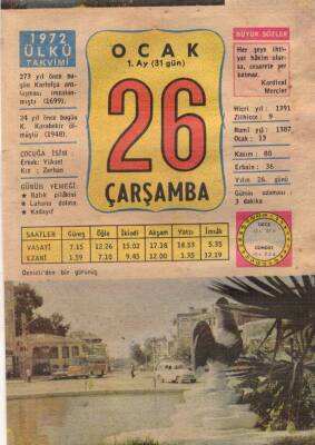 26 Ocak 1972 Takvim Yaprağı EFM(N)4610 - 1